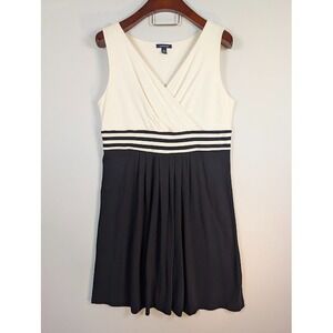 Lands End Pique Midi Dress Women's 1X (16-18) Black White Pima Cotton Stripe